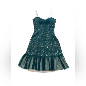 Betsey Johnson Teal Lace & Cream Satin Dress